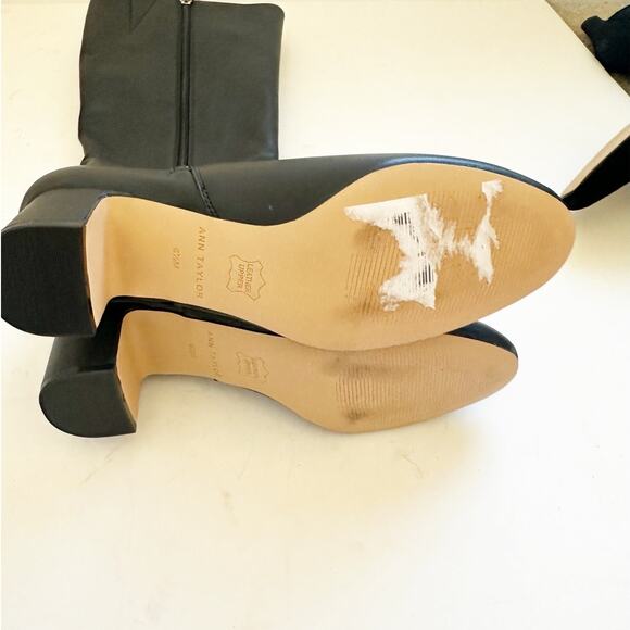NWOB ann Taylor Block Heel Tall Black Leather Boots 6.5 - Picture 3 of 7